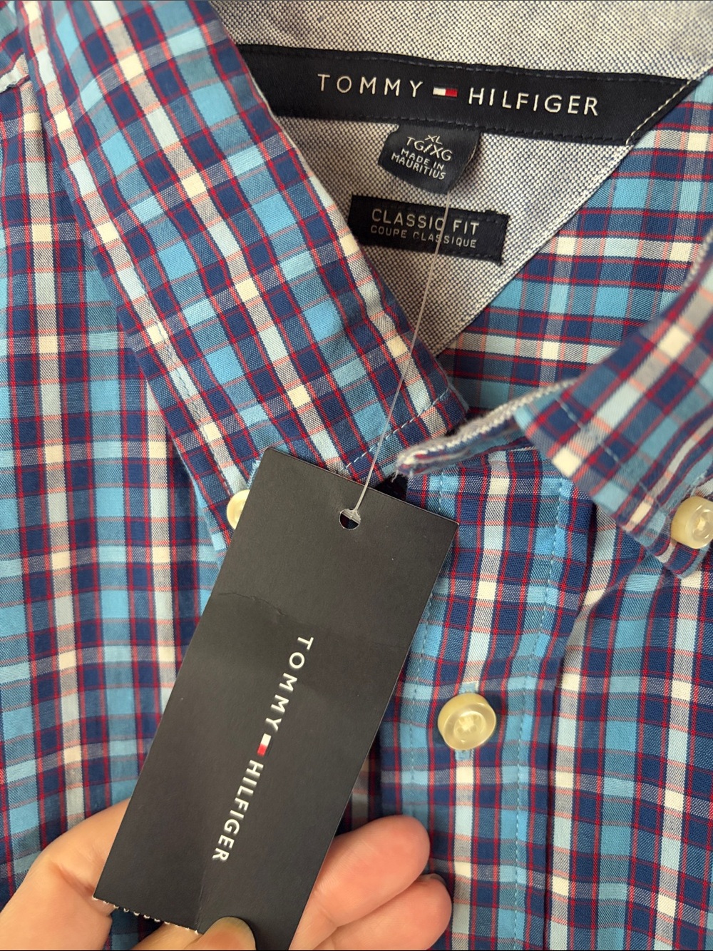 🆕NWT Tommy Hilfiger checkered plaid cotton poplin woven tattersall XL shirt men